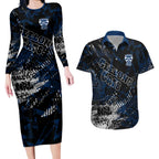 Geelong Cats Couples Matching Long Sleeve Bodycon Dress and Hawaiian Shirt Urban Graffiti Street Art - Bold Abstract Spray Paint
