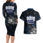 Geelong Cats Couples Matching Long Sleeve Bodycon Dress and Hawaiian Shirt Urban Graffiti Street Art - Bold Abstract Spray Paint