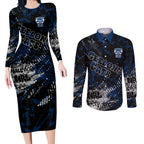 Geelong Cats Couples Matching Long Sleeve Bodycon Dress and Long Sleeve Button Shirt Urban Graffiti Street Art - Bold Abstract Spray Paint