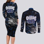 Geelong Cats Couples Matching Long Sleeve Bodycon Dress and Long Sleeve Button Shirt Urban Graffiti Street Art - Bold Abstract Spray Paint