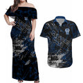 Geelong Cats Couples Matching Off Shoulder Maxi Dress and Hawaiian Shirt Urban Graffiti Street Art - Bold Abstract Spray Paint
