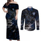 Geelong Cats Couples Matching Off Shoulder Maxi Dress and Long Sleeve Button Shirt Urban Graffiti Street Art - Bold Abstract Spray Paint