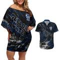 Geelong Cats Couples Matching Off Shoulder Short Dress and Hawaiian Shirt Urban Graffiti Street Art - Bold Abstract Spray Paint