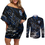 Geelong Cats Couples Matching Off Shoulder Short Dress and Long Sleeve Button Shirt Urban Graffiti Street Art - Bold Abstract Spray Paint