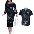 Geelong Cats Couples Matching Off The Shoulder Long Sleeve Dress and Hawaiian Shirt Urban Graffiti Street Art - Bold Abstract Spray Paint
