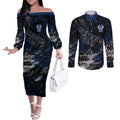 Geelong Cats Couples Matching Off The Shoulder Long Sleeve Dress and Long Sleeve Button Shirt Urban Graffiti Street Art - Bold Abstract Spray Paint
