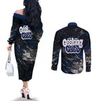 Geelong Cats Couples Matching Off The Shoulder Long Sleeve Dress and Long Sleeve Button Shirt Urban Graffiti Street Art - Bold Abstract Spray Paint