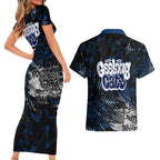 Geelong Cats Couples Matching Short Sleeve Bodycon Dress and Hawaiian Shirt Urban Graffiti Street Art - Bold Abstract Spray Paint