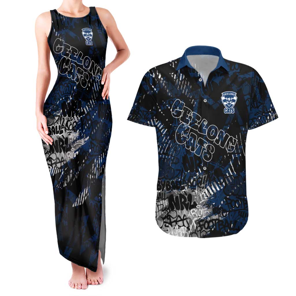 Geelong Cats Couples Matching Tank Maxi Dress and Hawaiian Shirt Urban Graffiti Street Art - Bold Abstract Spray Paint