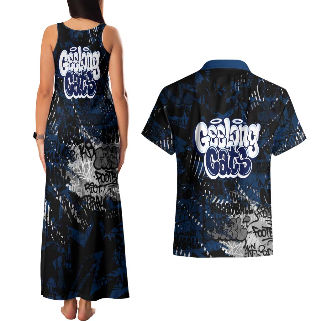 Geelong Cats Couples Matching Tank Maxi Dress and Hawaiian Shirt Urban Graffiti Street Art - Bold Abstract Spray Paint
