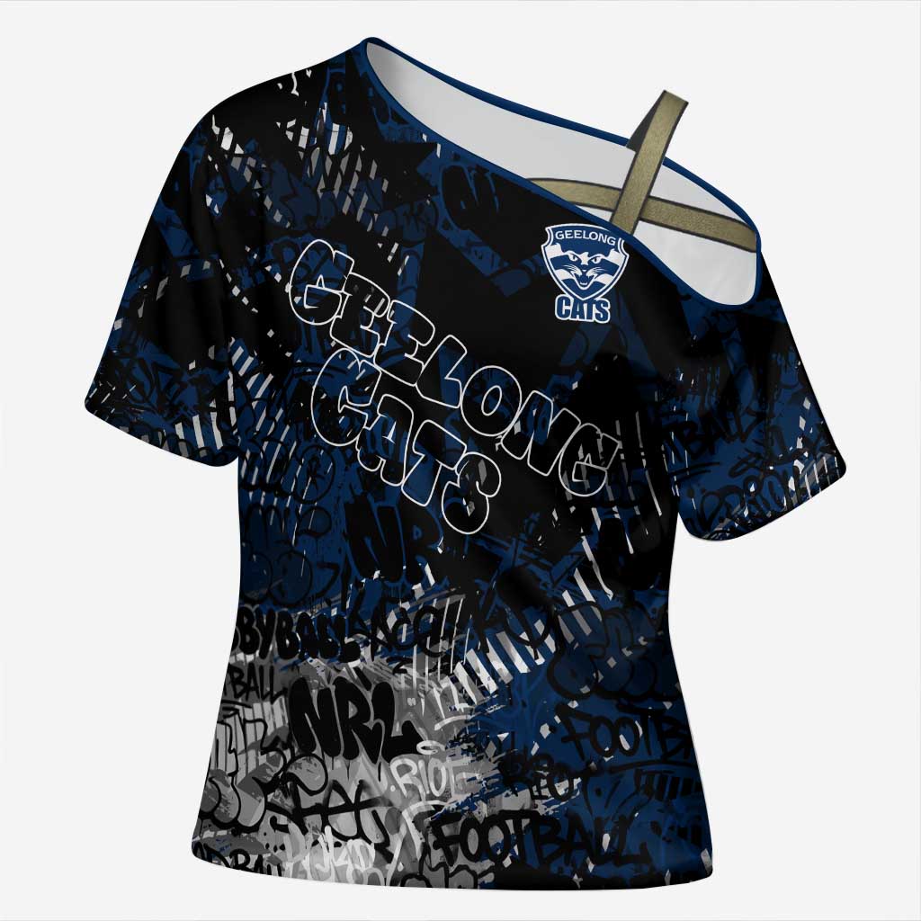 Geelong Cats Cross Shoulder Shirt Urban Graffiti Street Art - Bold Abstract Spray Paint