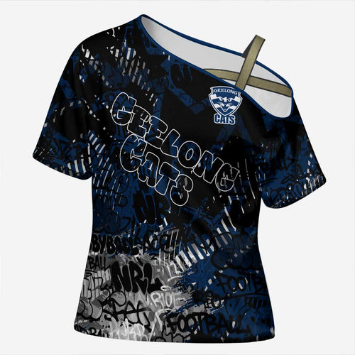 Geelong Cats Cross Shoulder Shirt Urban Graffiti Street Art - Bold Abstract Spray Paint