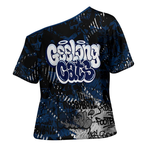 Geelong Cats Cross Shoulder Shirt Urban Graffiti Street Art - Bold Abstract Spray Paint