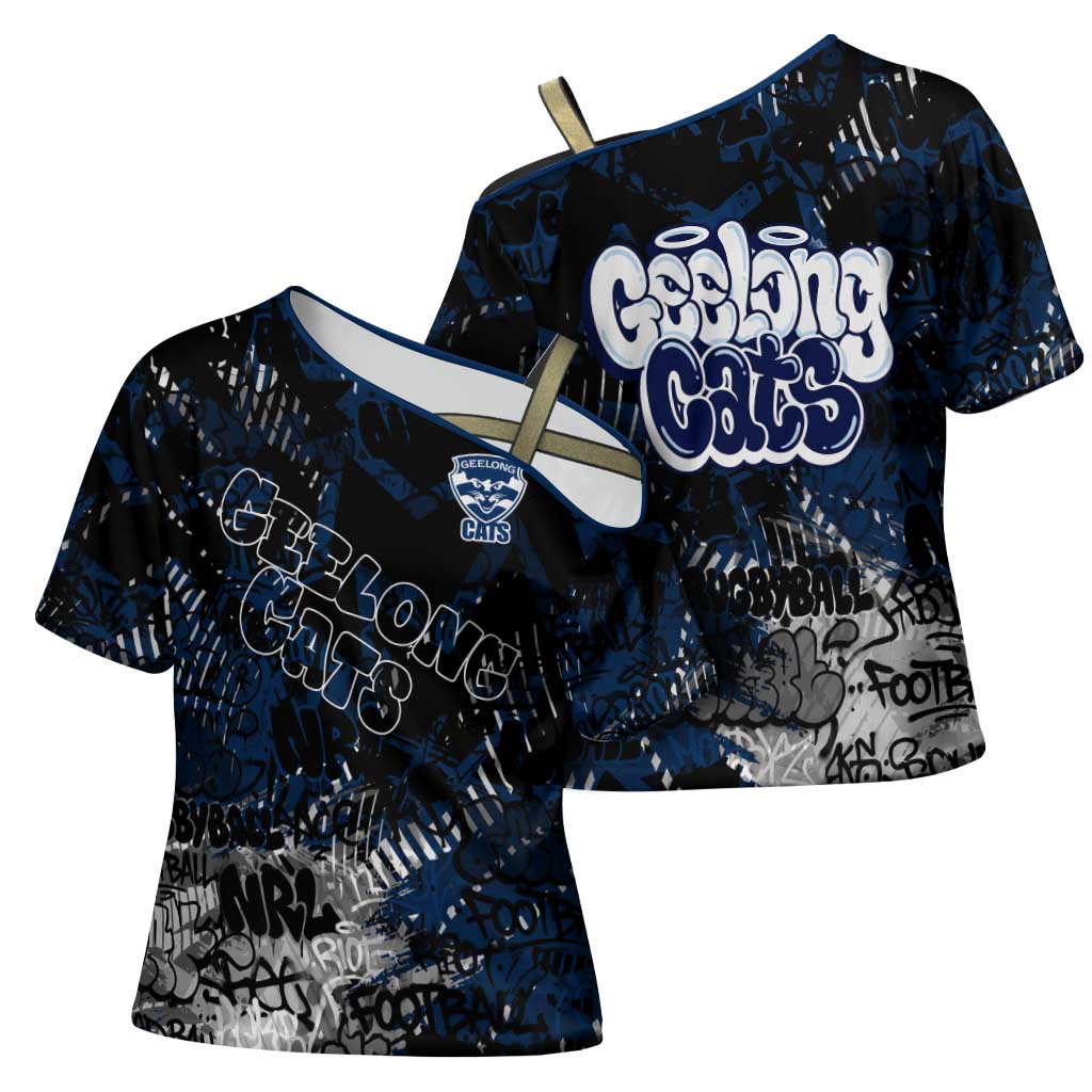 Geelong Cats Cross Shoulder Shirt Urban Graffiti Street Art - Bold Abstract Spray Paint