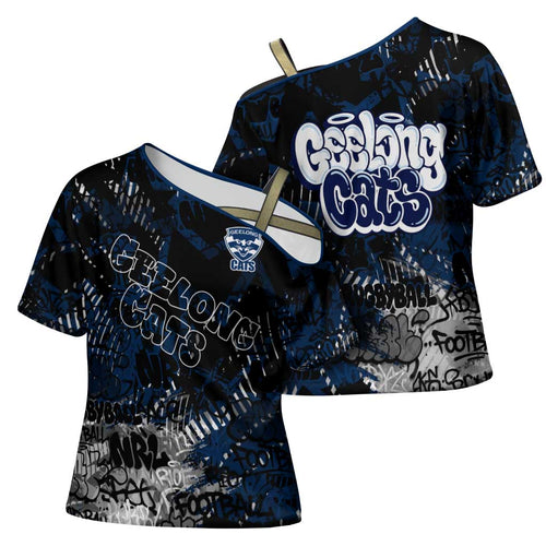 Geelong Cats Cross Shoulder Shirt Urban Graffiti Street Art - Bold Abstract Spray Paint
