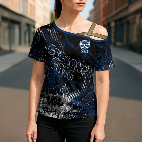 Geelong Cats Cross Shoulder Shirt Urban Graffiti Street Art - Bold Abstract Spray Paint