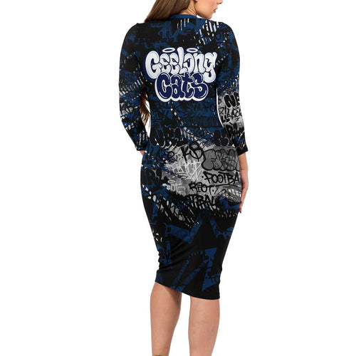 Geelong Cats Family Matching Long Sleeve Bodycon Dress and Hawaiian Shirt Urban Graffiti Street Art - Bold Abstract Spray Paint