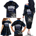 Geelong Cats Family Matching Off The Shoulder Long Sleeve Dress and Hawaiian Shirt Urban Graffiti Street Art - Bold Abstract Spray Paint