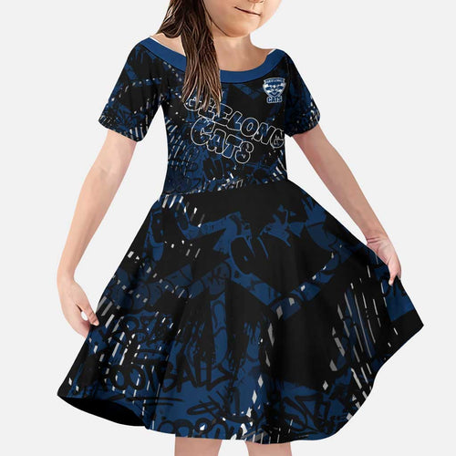 Geelong Cats Family Matching Off Shoulder Maxi Dress and Hawaiian Shirt Urban Graffiti Street Art - Bold Abstract Spray Paint