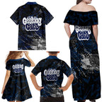 Geelong Cats Family Matching Off Shoulder Maxi Dress and Hawaiian Shirt Urban Graffiti Street Art - Bold Abstract Spray Paint