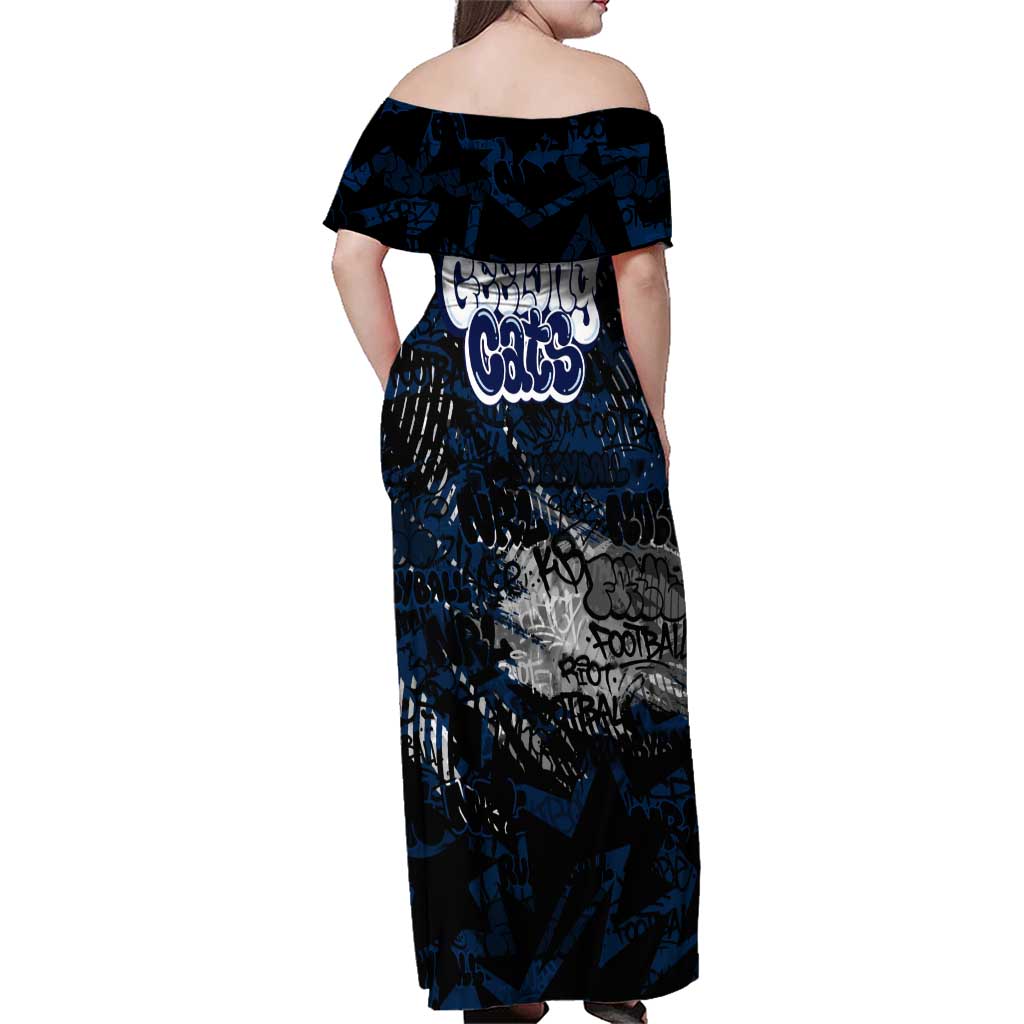 Geelong Cats Family Matching Off Shoulder Maxi Dress and Hawaiian Shirt Urban Graffiti Street Art - Bold Abstract Spray Paint