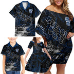 Geelong Cats Family Matching Off Shoulder Short Dress and Hawaiian Shirt Urban Graffiti Street Art - Bold Abstract Spray Paint