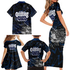 Geelong Cats Family Matching Short Sleeve Bodycon Dress and Hawaiian Shirt Urban Graffiti Street Art - Bold Abstract Spray Paint