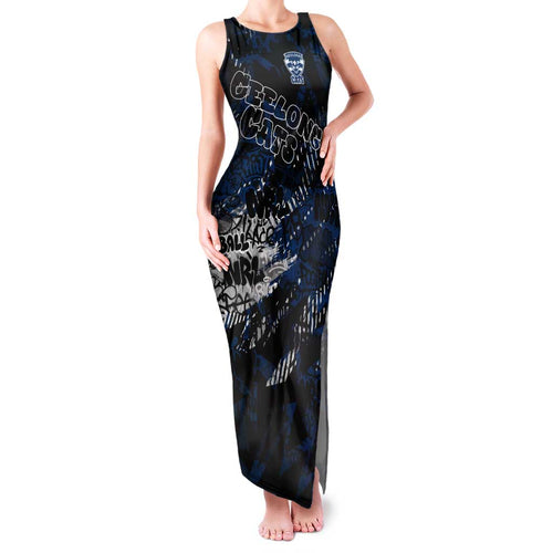 Geelong Cats Family Matching Tank Maxi Dress and Hawaiian Shirt Urban Graffiti Street Art - Bold Abstract Spray Paint