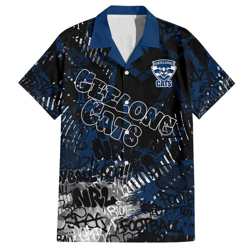 Geelong Cats Hawaiian Shirt Urban Graffiti Street Art - Bold Abstract Spray Paint