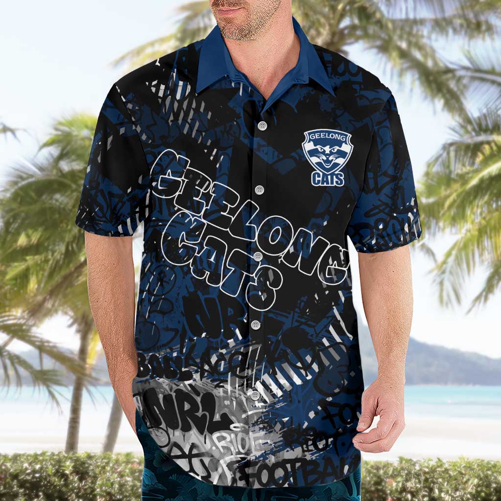 Geelong Cats Hawaiian Shirt Urban Graffiti Street Art - Bold Abstract Spray Paint