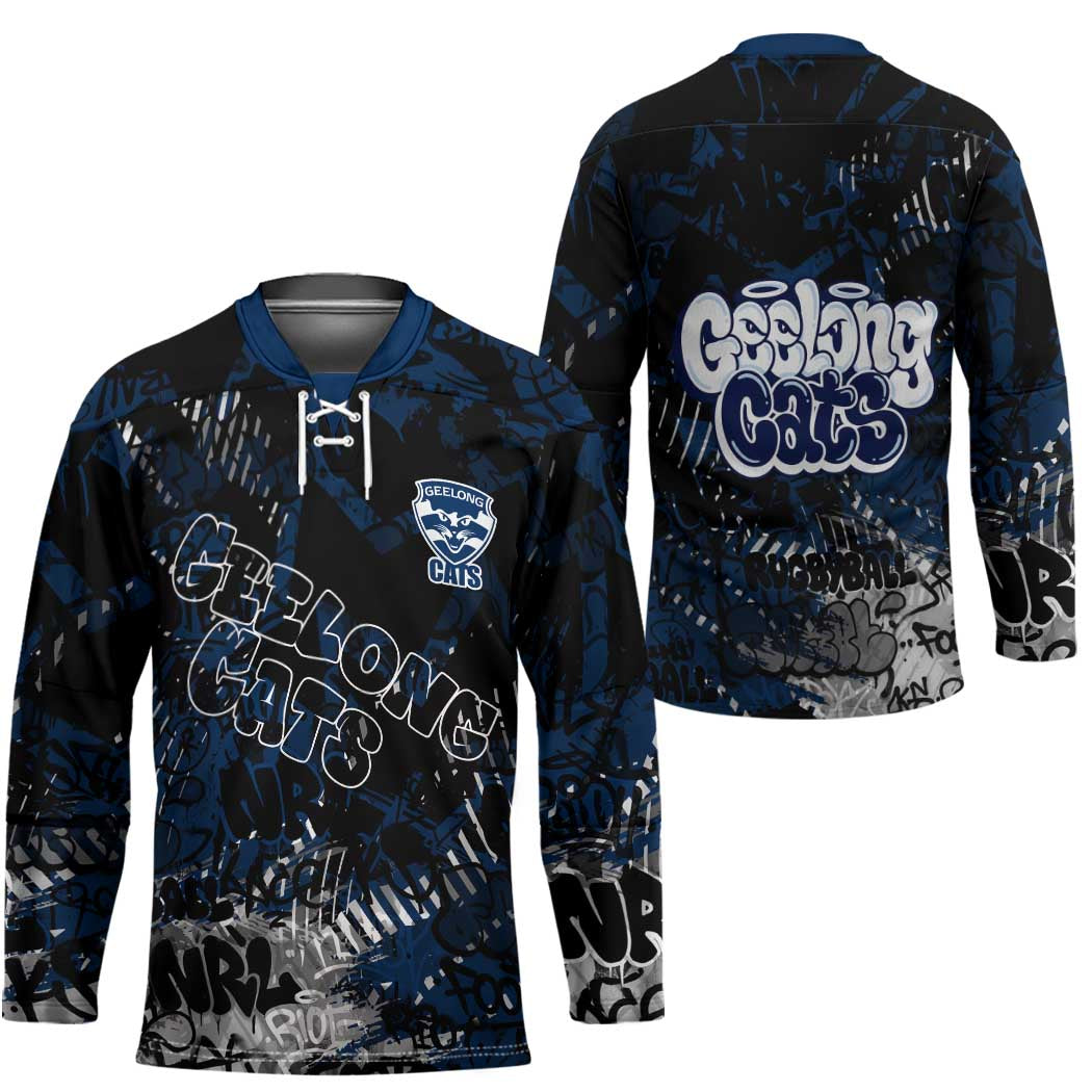 Geelong Cats Hockey Jersey Urban Graffiti Street Art - Bold Abstract Spray Paint