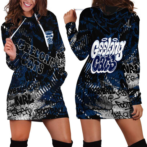 Geelong Cats Hoodie Dress Urban Graffiti Street Art - Bold Abstract Spray Paint