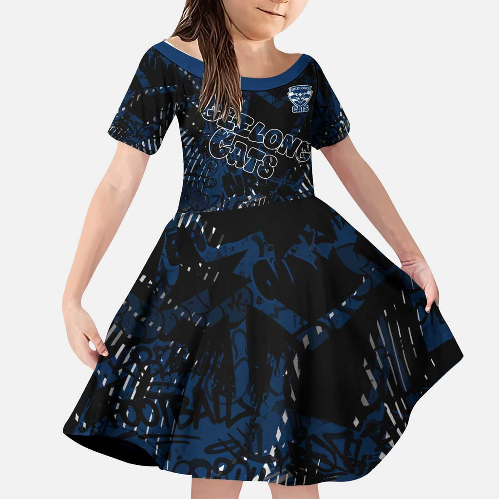 Geelong Cats Kid Short Sleeve Dress Urban Graffiti Street Art - Bold Abstract Spray Paint