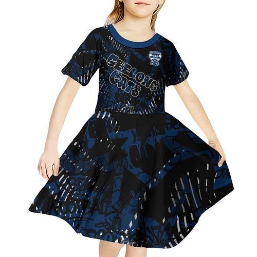 Geelong Cats Kid Short Sleeve Dress Urban Graffiti Street Art - Bold Abstract Spray Paint