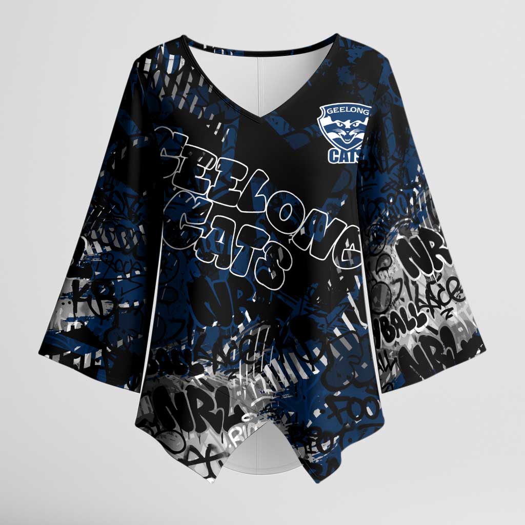 Geelong Cats Kimono Sleeve Blouse Urban Graffiti Street Art - Bold Abstract Spray Paint