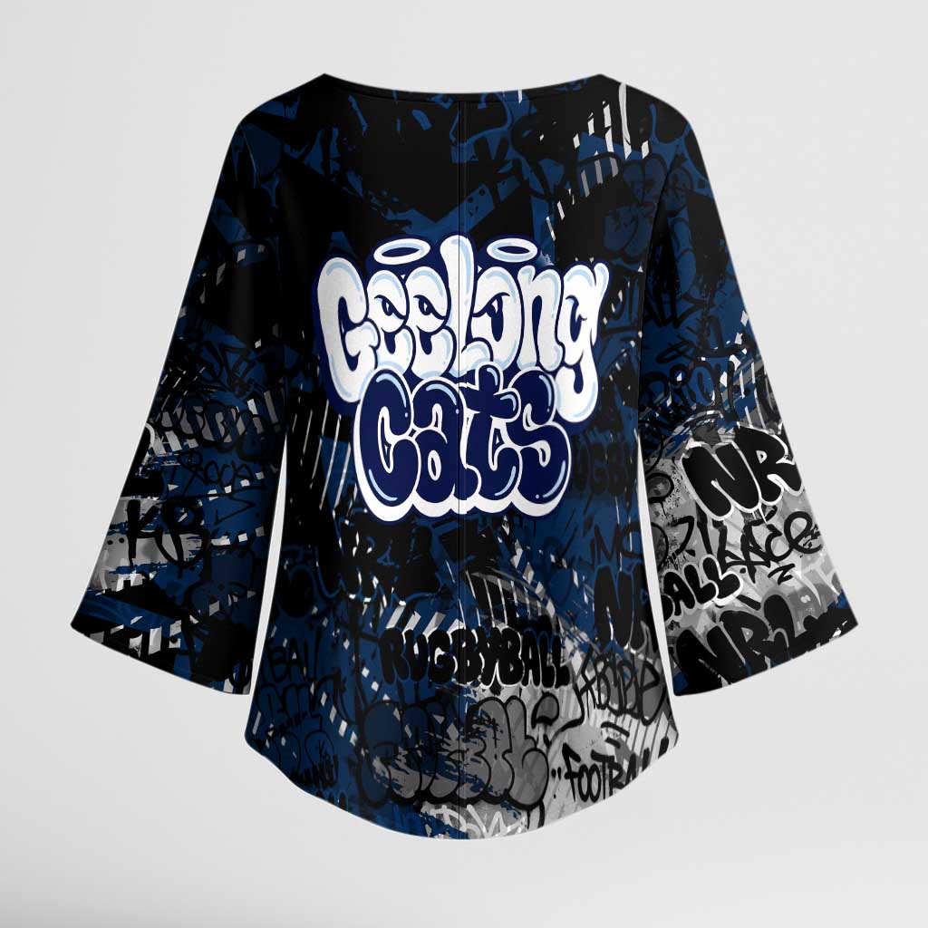 Geelong Cats Kimono Sleeve Blouse Urban Graffiti Street Art - Bold Abstract Spray Paint