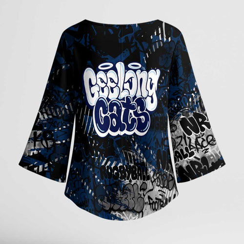 Geelong Cats Kimono Sleeve Blouse Urban Graffiti Street Art - Bold Abstract Spray Paint