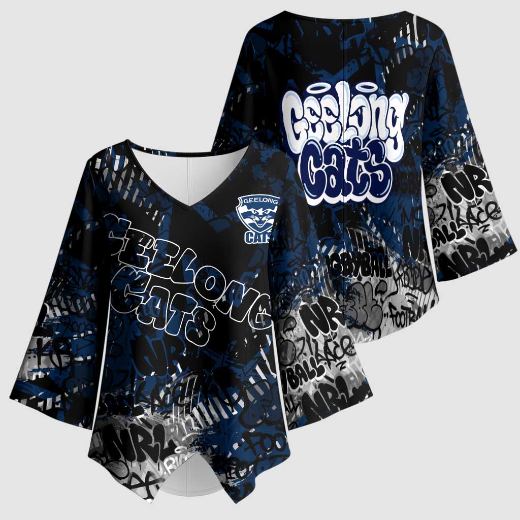 Geelong Cats Kimono Sleeve Blouse Urban Graffiti Street Art - Bold Abstract Spray Paint