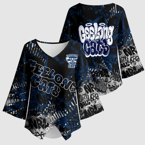 Geelong Cats Kimono Sleeve Blouse Urban Graffiti Street Art - Bold Abstract Spray Paint