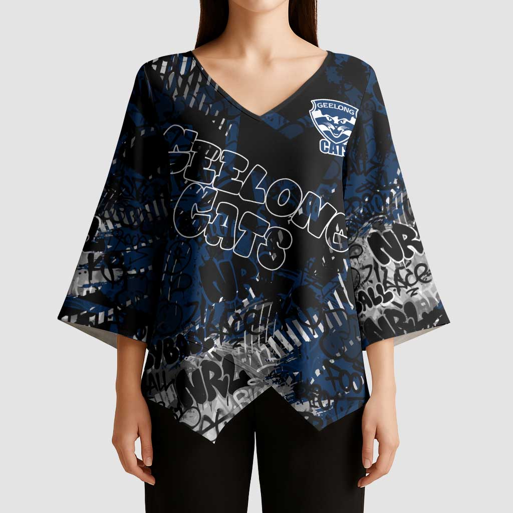 Geelong Cats Kimono Sleeve Blouse Urban Graffiti Street Art - Bold Abstract Spray Paint