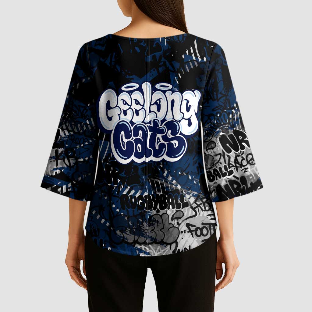 Geelong Cats Kimono Sleeve Blouse Urban Graffiti Street Art - Bold Abstract Spray Paint