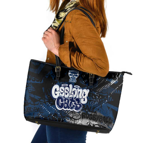 Geelong Cats Leather Tote Bag Urban Graffiti Street Art - Bold Abstract Spray Paint