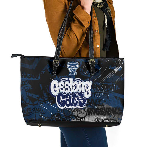Geelong Cats Leather Tote Bag Urban Graffiti Street Art - Bold Abstract Spray Paint