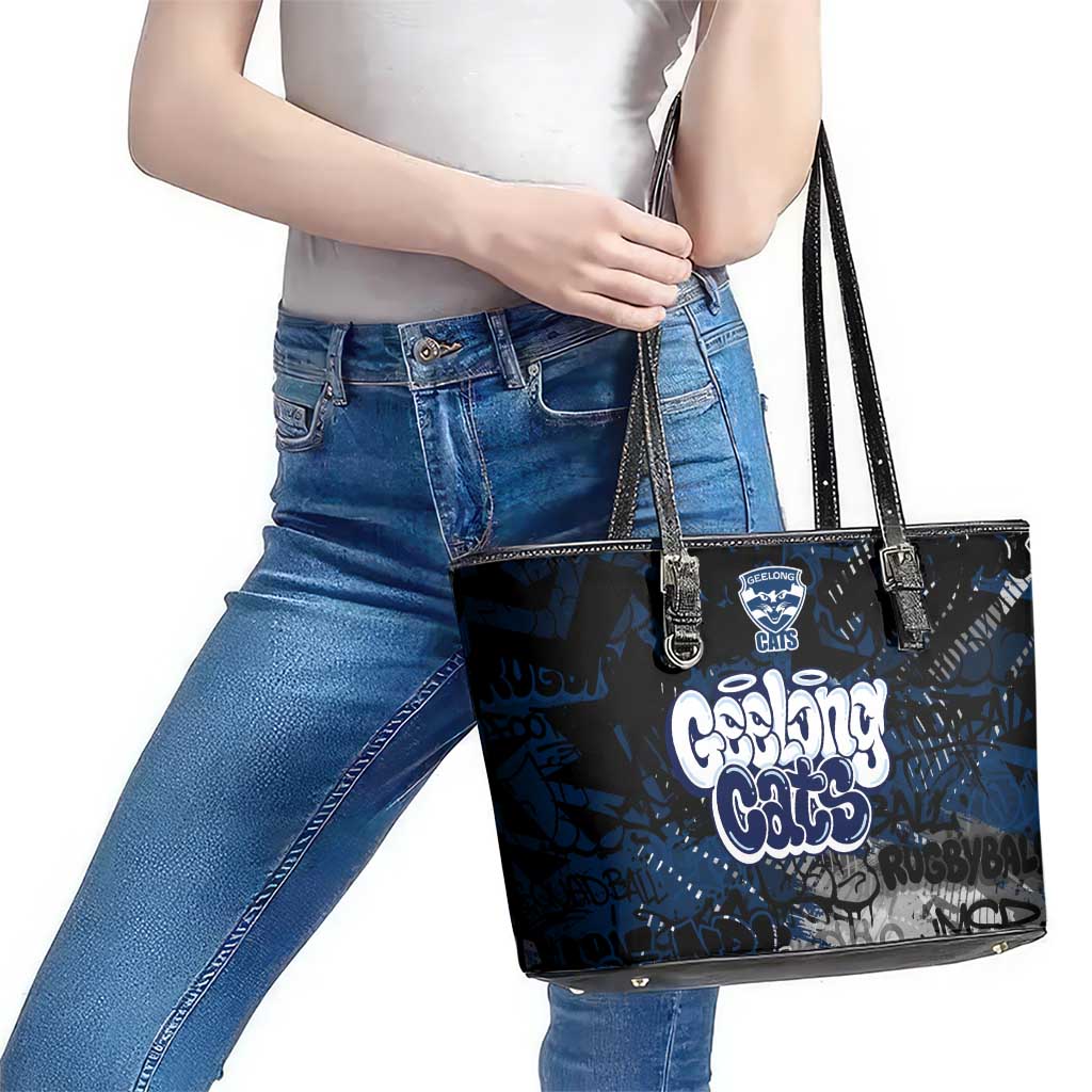 Geelong Cats Leather Tote Bag Urban Graffiti Street Art - Bold Abstract Spray Paint