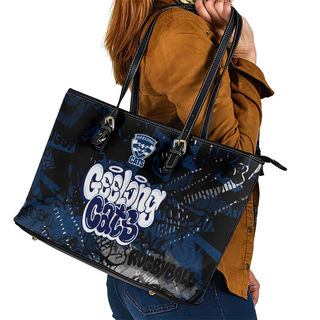 Geelong Cats Leather Tote Bag Urban Graffiti Street Art - Bold Abstract Spray Paint