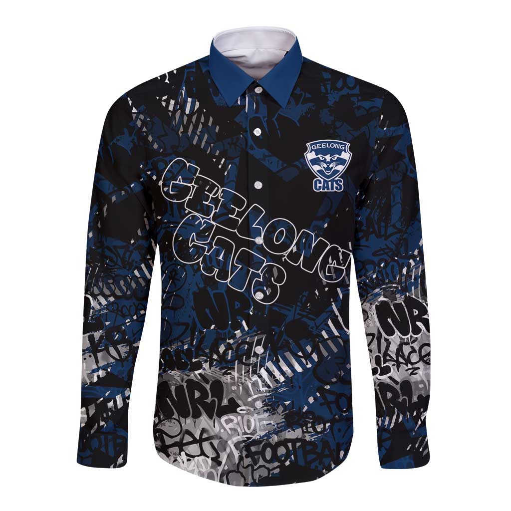 Geelong Cats Long Sleeve Button Shirt Urban Graffiti Street Art - Bold Abstract Spray Paint
