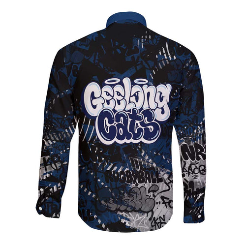 Geelong Cats Long Sleeve Button Shirt Urban Graffiti Street Art - Bold Abstract Spray Paint