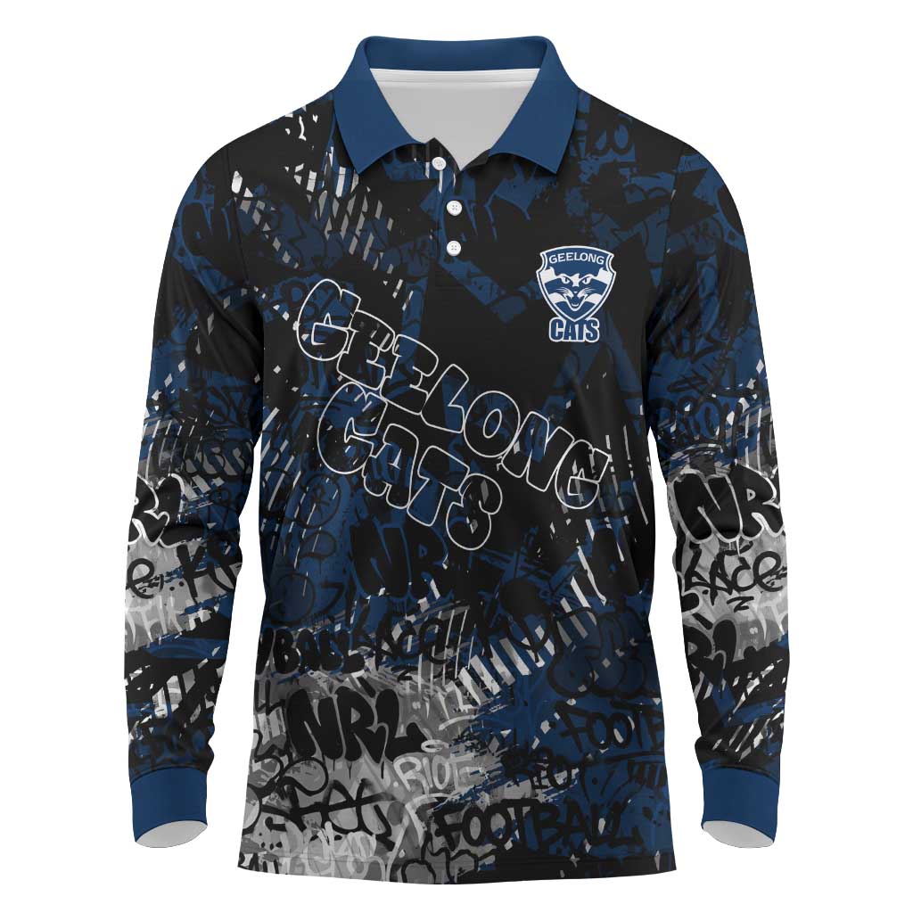 Geelong Cats Long Sleeve Polo Shirt Urban Graffiti Street Art - Bold Abstract Spray Paint