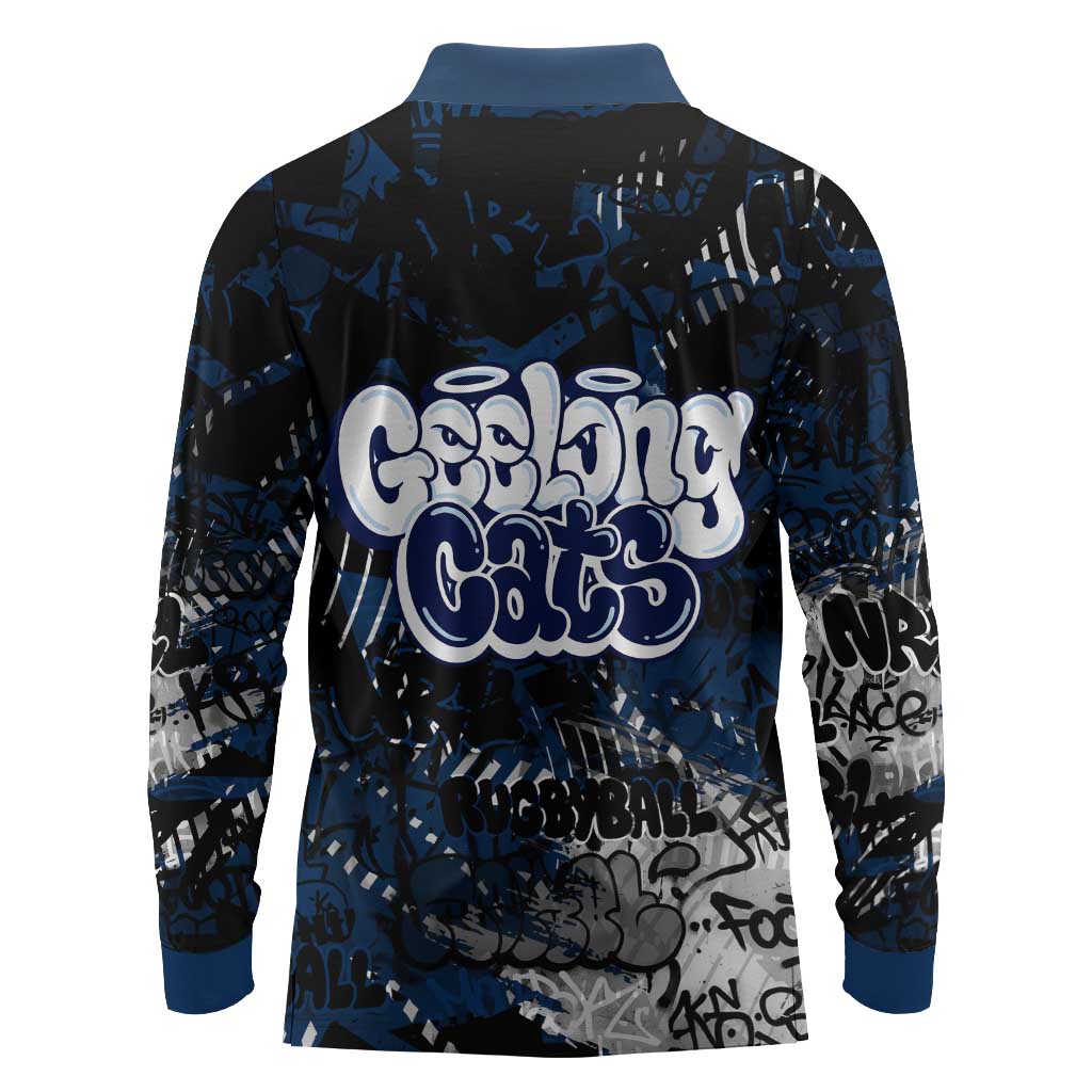 Geelong Cats Long Sleeve Polo Shirt Urban Graffiti Street Art - Bold Abstract Spray Paint
