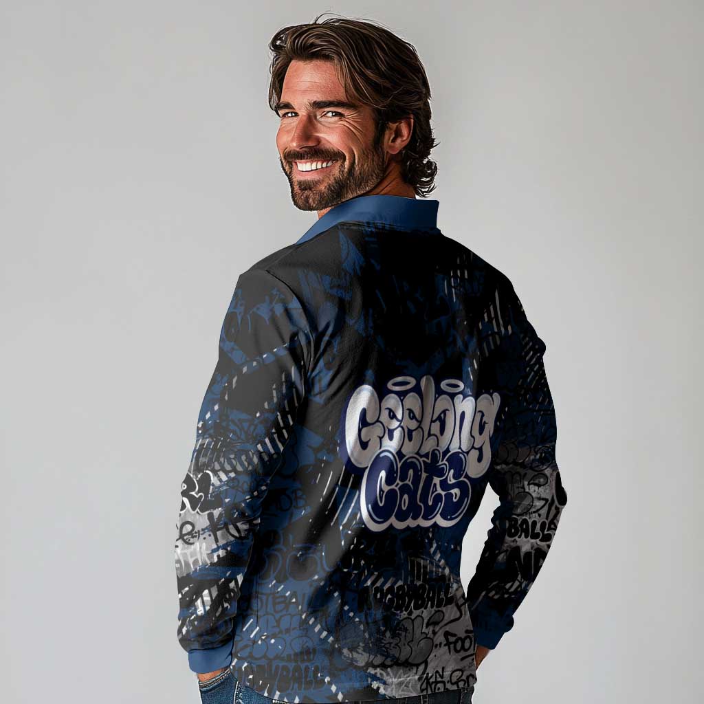 Geelong Cats Long Sleeve Polo Shirt Urban Graffiti Street Art - Bold Abstract Spray Paint